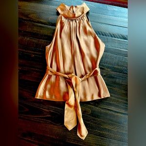 Yummy burnished Carmen Marc Valvo gold satin Top